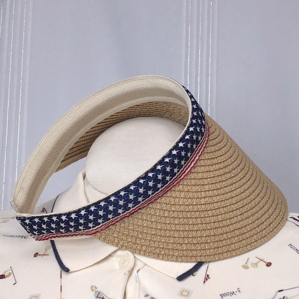 Vintage 🏹 Twig & Arrow Stars and Stripes Patterned Woven Visor Sun Hat Like New